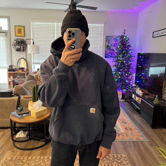 Vintage Navy Carhartt Hoodie Y2K - size Large - Picture 2 of 11